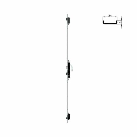 Elettroserratura Multipunto 1508Q Omec per montante, entrata 35 mm, 3 catenacci basculanti e scrocco regolabile, altezza 1570 mm, frontale U 24x6 mm, Acciaio Inox