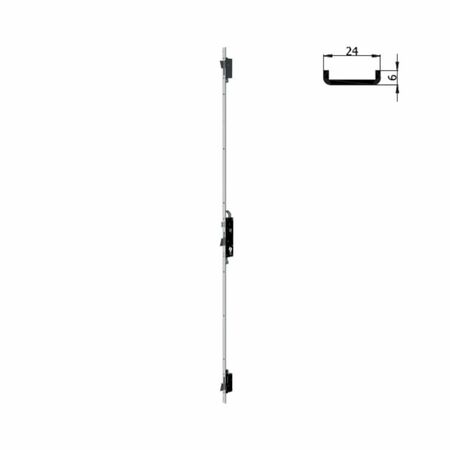 Serratura Multipunto 1500S Omec per montante, entrata 35 mm, 3 catenacci e scrocco, altezza 1570 mm, frontale U 24x6 mm, Acciaio Inox