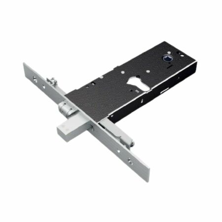 Serratura triplice da infilare 11175 Omec per fascia, entrata 110 mm, rullo e catenaccio, scatola da 64 mm, foro yale, frontale da 25 mm, finitura Acciaio Inox