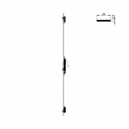 Elettroserratura Multipunto 1508Q Omec per montante, entrata 25 mm, 3 catenacci basculanti e scrocco regolabile, altezza 2300 mm, frontale piatto 24x2,5 mm, Acciaio Inox
