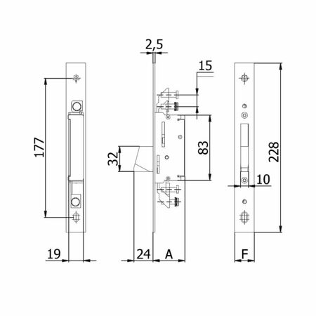 Deviatore catenaccio a basculante 0662 Omec per 5 punti di chiusura, frontale 25 mm, corsa 15 mm, finitura Acciaio Inox