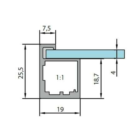 Profilo in allumino SAS999 Alu-Style per ante su misura, dimensione 25,5x19 mm, guarnizione per vetro da 4 mm, materiale Alluminio