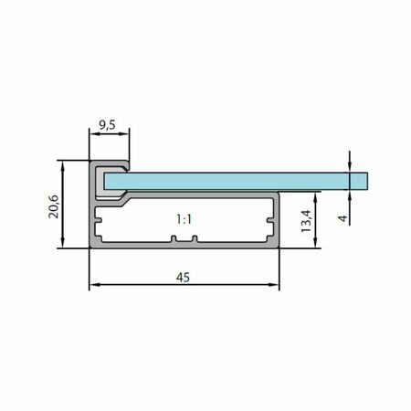 Profilo in allumino SAS003 Alu-Style per ante su misura, dimensione 20,6x45 mm, guarnizione per vetro da 4 mm, materiale Alluminio