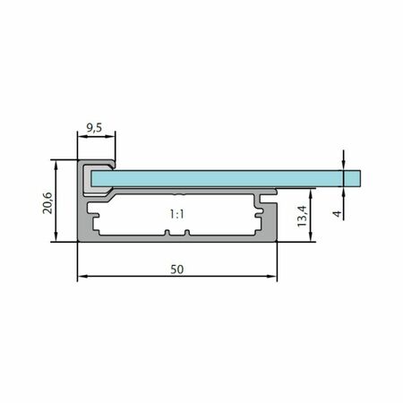 Profilo in allumino SAS077 Alu-Style per ante su misura, dimensione 20,6x50 mm, guarnizione per vetro da 4 mm, materiale Alluminio