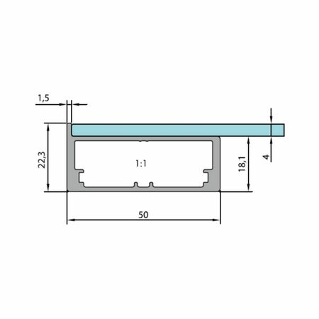 Profilo in allumino SAS088 Alu-Style per ante su misura, dimensione 22,3x50 mm, guarnizione per vetro da 4 mm, materiale Alluminio