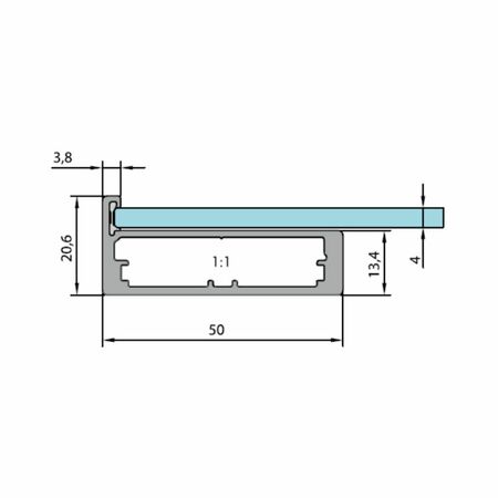 Profilo in allumino SAS877 Alu-Style per ante su misura, dimensione 20,6x50 mm, guarnizione per vetro da 4 mm, materiale Alluminio