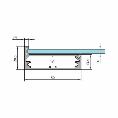 Profilo in allumino SAS878 Alu-Style per ante su misura, dimensione 20,6x50 mm, guarnizione per vetro da 4 mm, materiale Alluminio