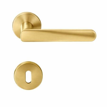 Maniglia Robot6 ID 81 R Colombo Design per porta, rosetta e bocchetta tonda diametro 50 mm, foro Patent, finitura Oromat