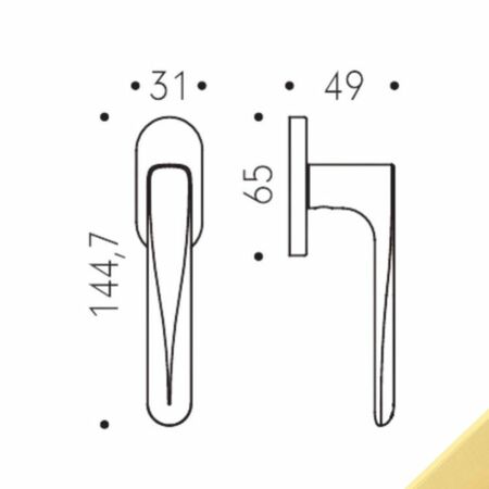 Maniglia martellina Dk Robot6 ID82 DK/SM Colombo Design per serramento, rosetta ovale, finitura Oromat