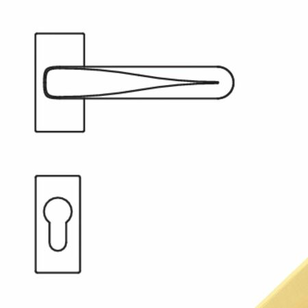Maniglia Robot6 S ID91 RSMY Colombo Design per porta, rosetta e bocchetta rettangolare 63,5x28x7,5 mm, foro Yale, finitura Oromat
