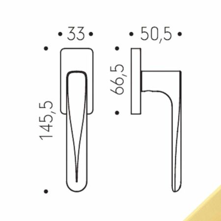 Maniglia martellina Dk Robot6 S ID92 DK/SM Colombo Design per serramento, rosetta rettangolare, finitura Oromat