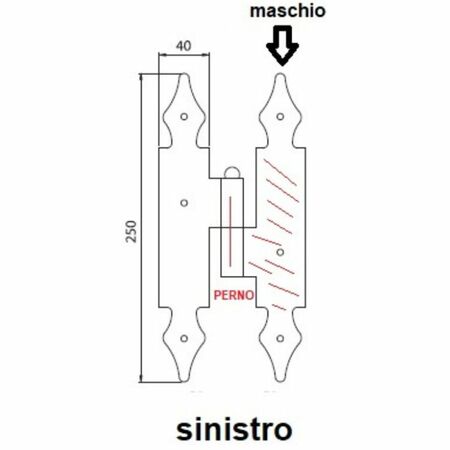Mezzo squadro Ghidini per persiana, sinistro, lancia liscia, altezza 250 mm, Acciaio finitura Nero