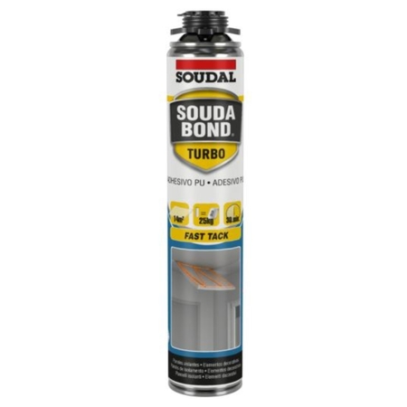 Adesivo Soudabond Turbo Gun Soudal per pannello isolante e cartongesso, poliuretanico, bombola 750 ml per pistola, finitura Arancione