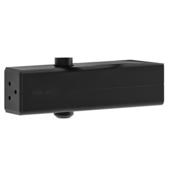 Chiudiporta aereo a cremagliera DC140 Assa Abloy per porta battente, solo corpo, forza di chiusura EN 2-5, finitura Nero Ral 9005