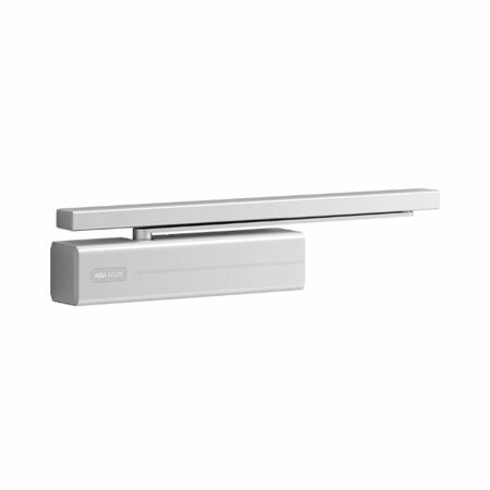 Chiudiporta aereo a pignone DC340 Assa Abloy per porta battente fino a 1400 mm, forza regolabile EN 2/6, braccio a slitta, finitura Argento