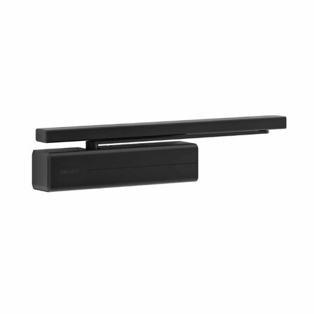 Chiudiporta aereo a pignone DC340 Assa Abloy per porta battente fino a 1400 mm, forza regolabile EN 2/6, braccio a slitta, finitura Nero Ral 9005
