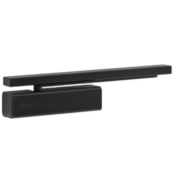 Chiudiporta aereo a camma DC500 Assa Abloy, per porta battente, con tecnologia Cam-Motion a forza regolabile EN 1-4, braccio a slitta, finitura Nero Ral 9005