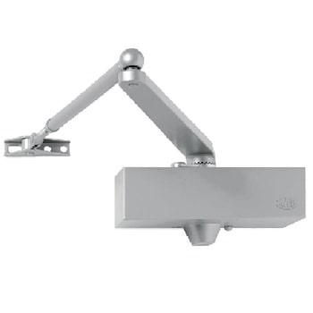 Chiudiporta aereo a cremagliera 503 Mab, per porta battente, forza di chiusura EN 3, braccio a V standard, finitura Argento