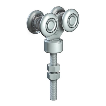Carrello regolabile 79 Omge per scorrevole Roll Ge 50, portata 220 Kg, con perno M12 girevole, ruote in Acciaio diametro 38 mm