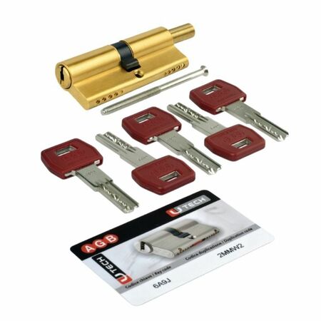 Cilindro Agb U-Tech PS CE2401.35.45 per serratura, profilo europeo frizionato, codolo-chiave, lunghezza 90 mm P40-50, finitura Ottone Naturale