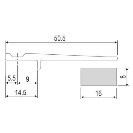 Profilo di chiusura superiore G02406.15.01 Agb per serramento in legno-alluminio, lunghezza anta 1500 mm, materiale Alluminio e spugna EPDM