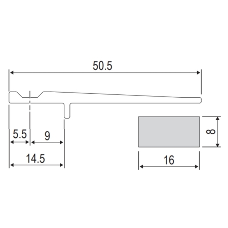 Profilo di chiusura superiore G02406.30.01 Agb per serramento in legno-alluminio, lunghezza anta 3000 mm, materiale Alluminio e spugna EPDM