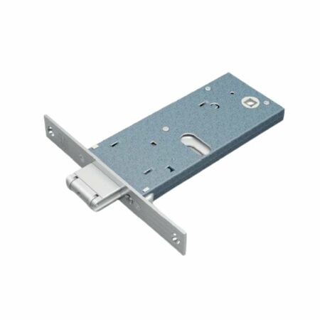 Serratura per fascia Omec, foro Ovale, rullo con mandate, entrata 60 mm, scatola 64 mm, finitura Inox