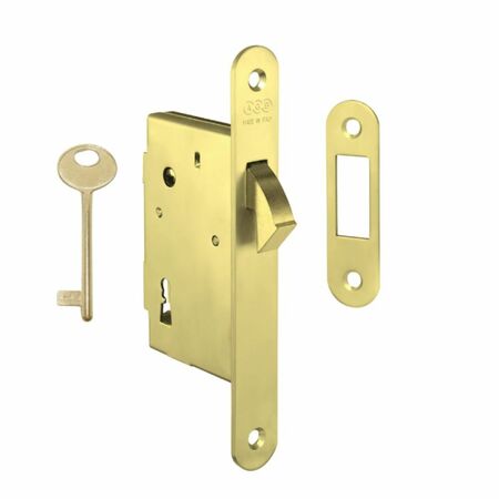 Serratura Gancio Patent incasso B00701 AGB per porta scorrevole, entrata 35 mm, bordo tondo 168x22 mm, Acciaio finitura Ottonato Verniciato