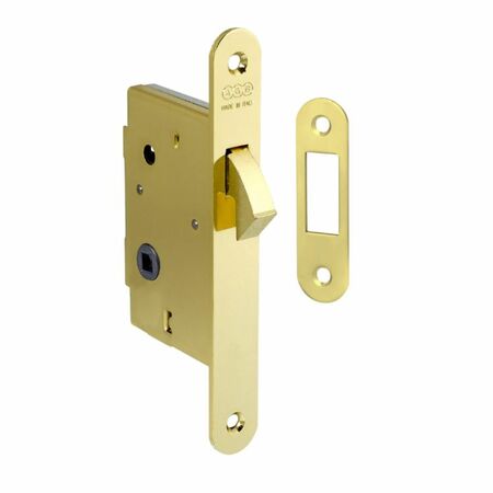 Serratura Gancio quadro WC incasso B00703 AGB per porta scorrevole, entrata 30 mm, bordo tondo 168x22 mm, Acciaio finitura Ottonato Verniciato