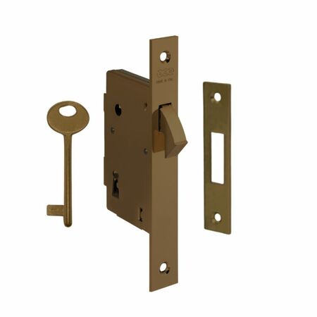 Serratura 704 AGB pr porta in legno scorrevole o libro, da incasso, bordo quadro, entrata 40 mm, finitura Bronzo