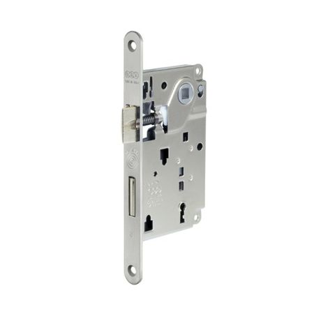Serratura Centro incasso B01001 Agb per porta interna con chiave, entrata 50 mm, interasse 90 mm, bordo tondo 196x22 mm, Acciaio finitura Nichelato
