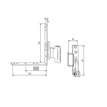 Cerniera angolare A44034.24.02 AGB TESI per traverso inferiore in alluminio, aria 11/12 mm, battuta 18 mm, mano sinistra