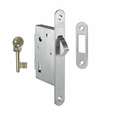 Serratura Gancio Patent incasso B00701 AGB per porta scorrevole, entrata 50 mm, bordo tondo 168x22 mm, Acciaio finitura Cromato Opaco