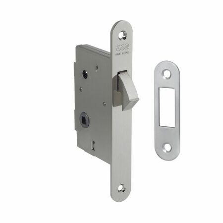 Serratura Gancio quadro WC incasso B00703 AGB per porta scorrevole, entrata 40 mm, bordo tondo 168x22 mm, Acciaio finitura Cromato Opaco
