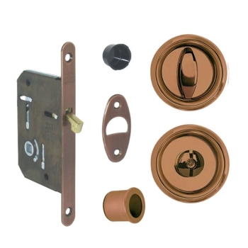 Kit Scivola A tondo B03934.50.02 AGB per porta scorrevole, chiavistello e bottone con serratura T 50 mm, finitura Bronzato