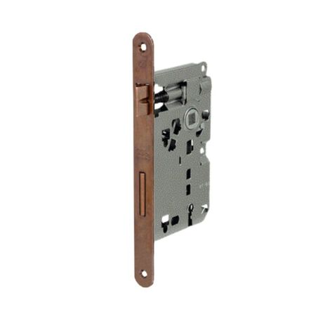 Serratura Patent piccola incasso B00571 Agb per porta da interni con chiave, entrata 35 mm, interasse 70 mm, bordo tondo 188x20 mm, Acciaio finitura Bronzato Verniciato