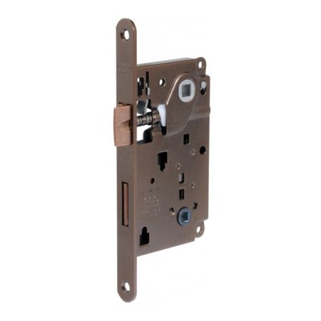 Serratura Centro Wc incasso B01006 Agb per porta da bagno, entrata 50 mm, interasse 96 mm, bordo tondo 196x18 mm, Acciaio finitura Bronzato Verniciato