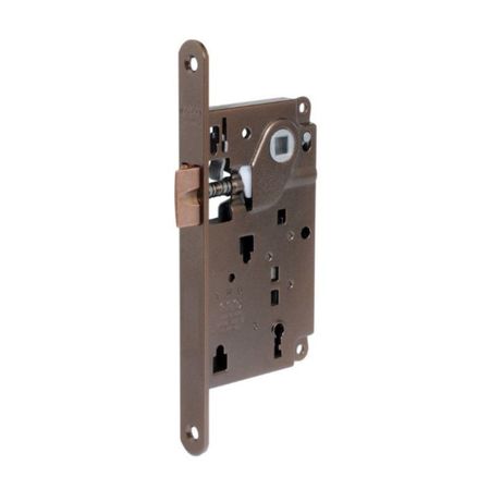 Serratura Centro incasso B01010 Agb per porta interna con chiave, entrata 50 mm, interasse 90 mm, bordo tondo 196x18 mm, Acciaio finitura Bronzato Verniciato