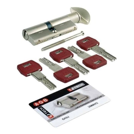 Cilindro U-Tech PS Agb profilo Europeo CE2016.35.50, pomolo-chiave, lunghezza 95 mm P40/55, finitura Nichelato Opaco