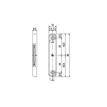 Incontro magnetico A51400.05.05 Artech Agb per chiusura temporanea, parte telaio, dimensione 85x15x8,5 mm, aria 12 mm, interasse 9 mm, battuta 18 mm