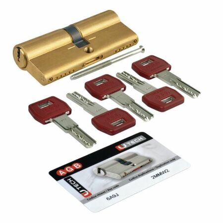 Cilindro U-Tech PS Agb profilo Europeo frizionato CE00001.35.35, lunghezza 80 mm (40/40), finitura Ottone Naturale