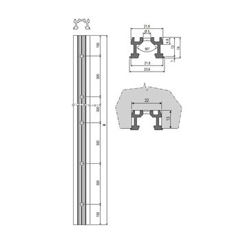 Guida superiore ad incasso AGB, 22x13 mm, lunghezza 4000 mm, colore argento