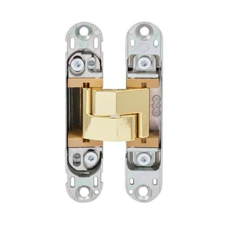 Cerniera a scomparsa Eclipse 3.0 Agb per porte filo muro, dimensione 114,8x22,8 mm, portata 40 Kg, regolabile su 3 assi, Zama finitura Ottonato Verniciato