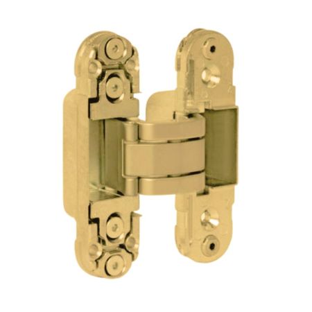 Cerniera a scomparsa Eclipse 2.0 Agb per porte filo muro, dimensione 109,8x29,8 mm, portata 40 Kg, regolabile su 3 assi, Zama finitura Ottonato Verniciato