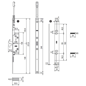 Prolunga Poseidon TT A50415.01.00 Artech AGB per serramento anta ribalta, lunghezza 272,5, maschio e femmina,  Acciaio finitura Argento