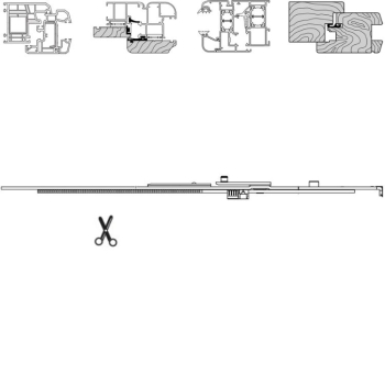 Fusto forbice A50510.00.01 Artech AGB per braccio A519xx.xx.xx, parte fresata serramento, lunghezza 362-490 mm