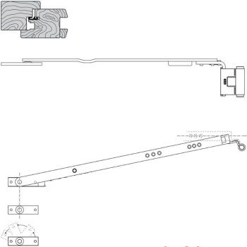 Braccio forbice A51911.22.01 Artech AGB Destro per serramento in legno, lunghezza 277-490 mm, interasse 8,5 mm, battuta 15 mm