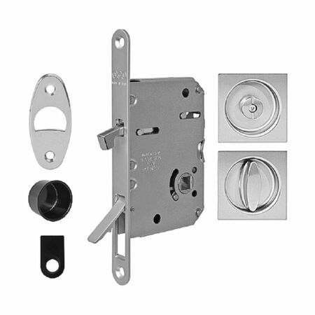 Kit quadro Scivola tre Class A Agb per porta scorrevole, chiavistello e bottone con tirante integrato, serratura entrata 50 mm, Acciaio finitura Cromo Opaco