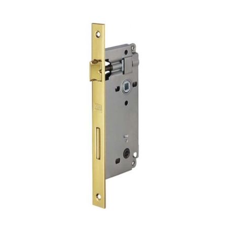 Serratura Patent Wc incasso B00596 Agb per porta da bagno, entrata 50 mm, interasse 90 mm, bordo quadro 238x22 mm, Acciaio finitura Ottonato Verniciato