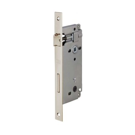 Serratura Patent Wc incasso B00596 Agb per porta da bagno, entrata 50 mm, interasse 90 mm, bordo quadro 238x22 mm, Acciaio finitura Nichelato